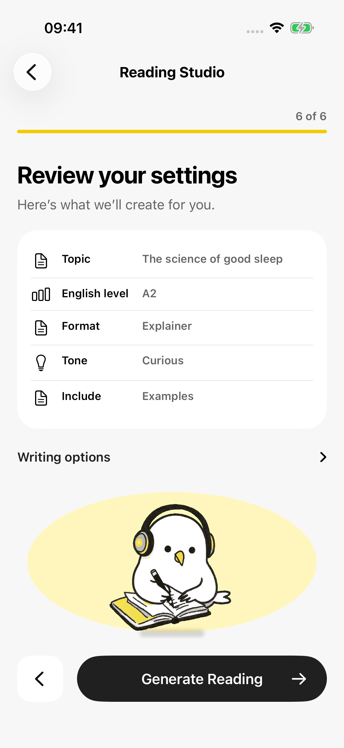 Review your reading settings