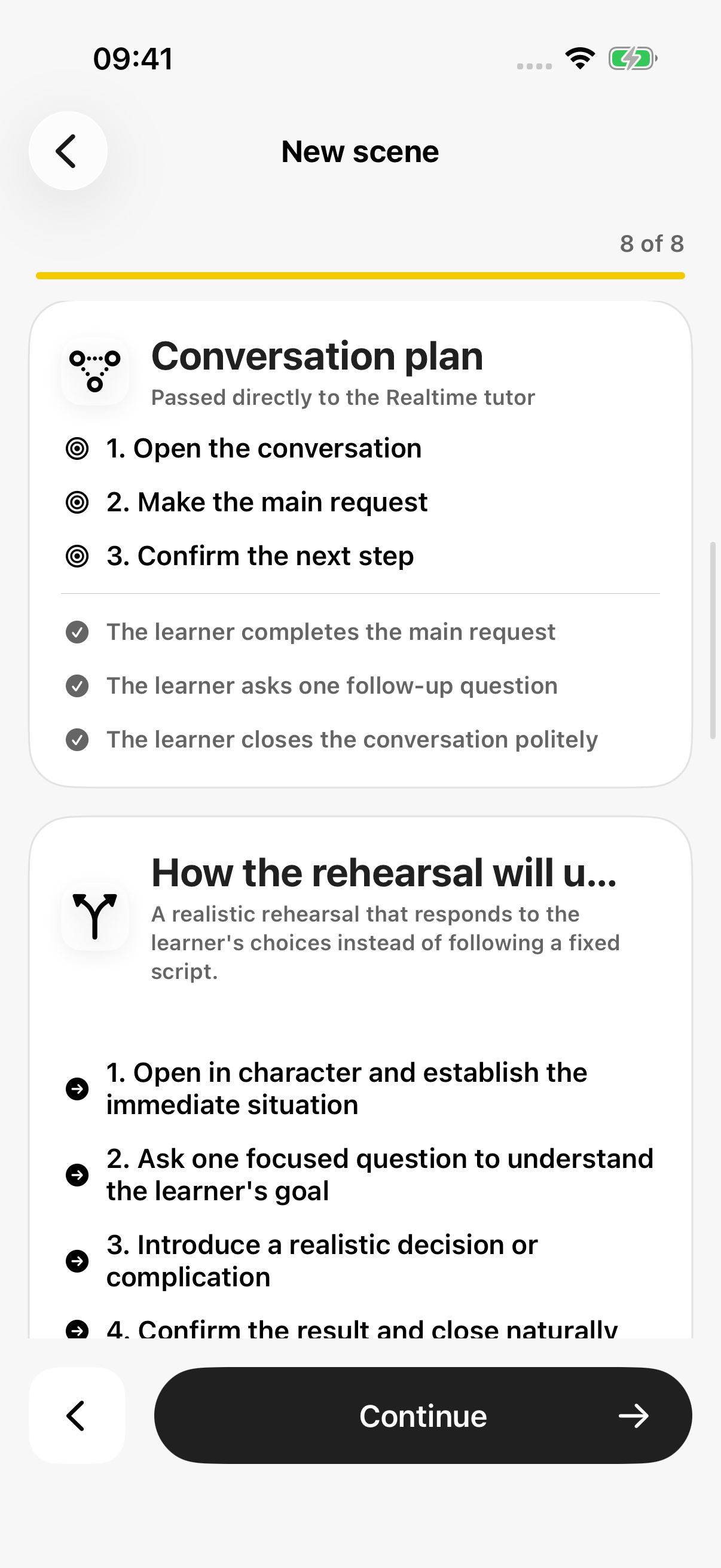 The conversation plan and how the rehearsal unfolds
