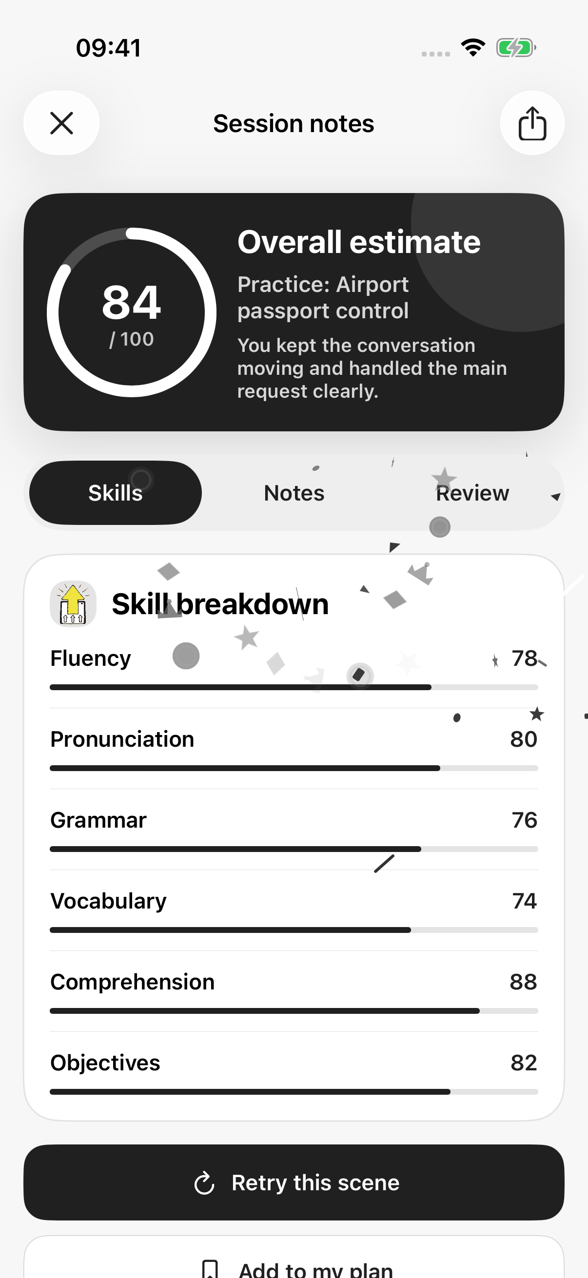 Skill-by-skill feedback after a session
