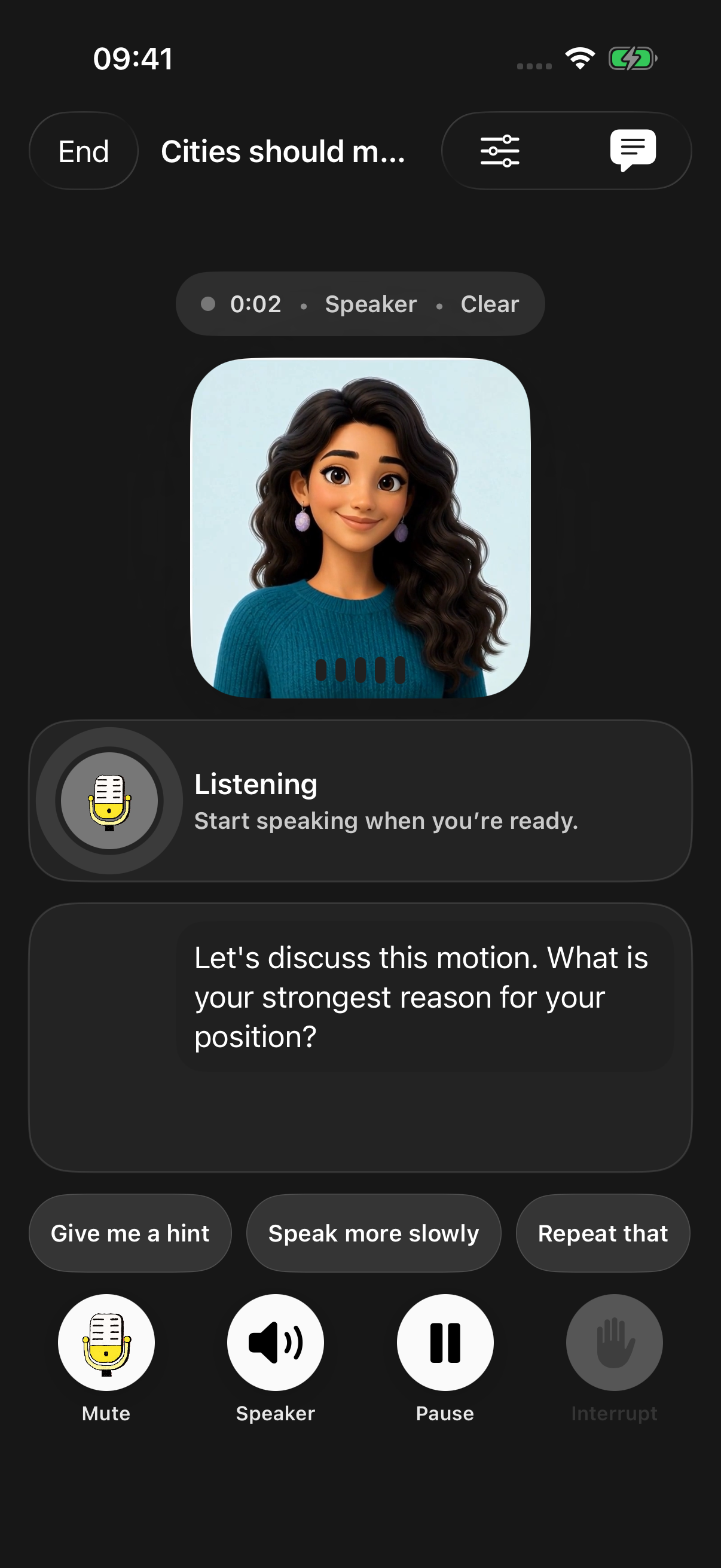 Speaking debate with the AI